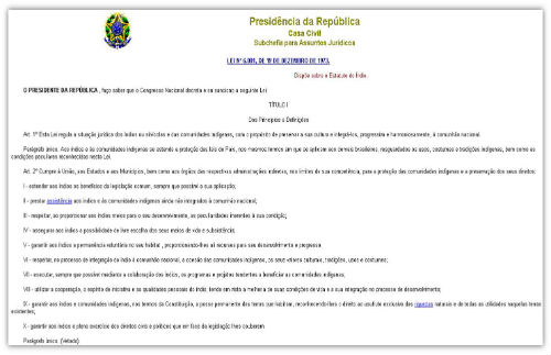 Legislacao Lei6.001 19.dez.1973 Estatuto do indio reduz