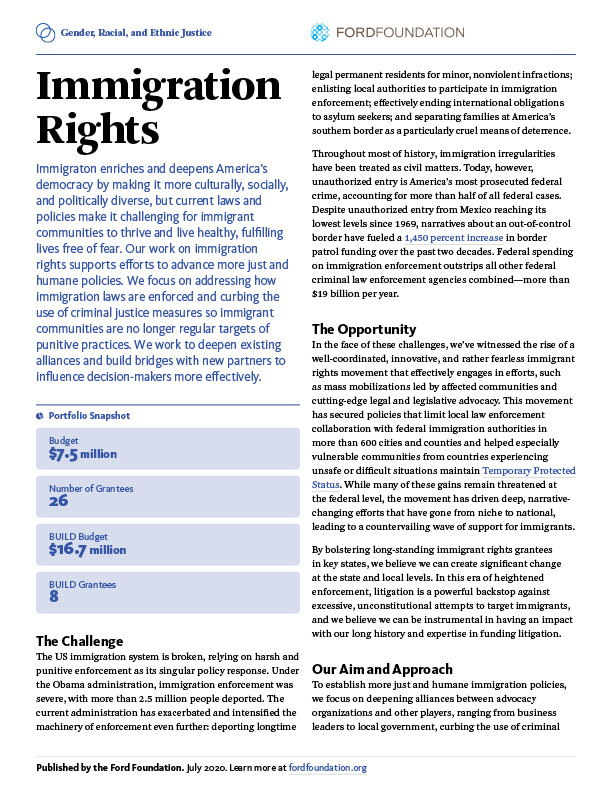 First page of the GREJ - Immigration Rights One-Pager