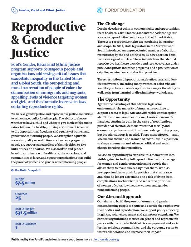 First page of the GREJ - Reproductive & Gender Justice